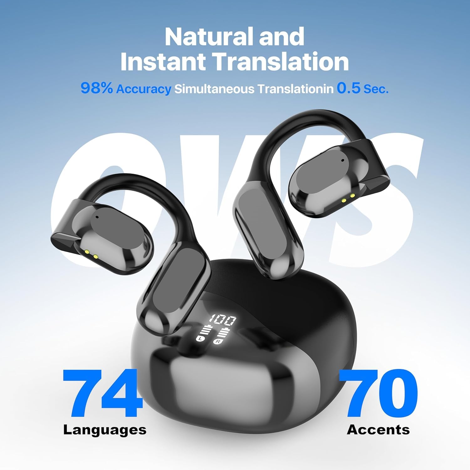 3Pcs AI Real-Time Language Translator Earbuds - Open Ear Wireless Bluetooth Earbuds with 144 Language Translation for iOS & Android - Perfect for Travel, Business Meetings & Multilingual Conversations