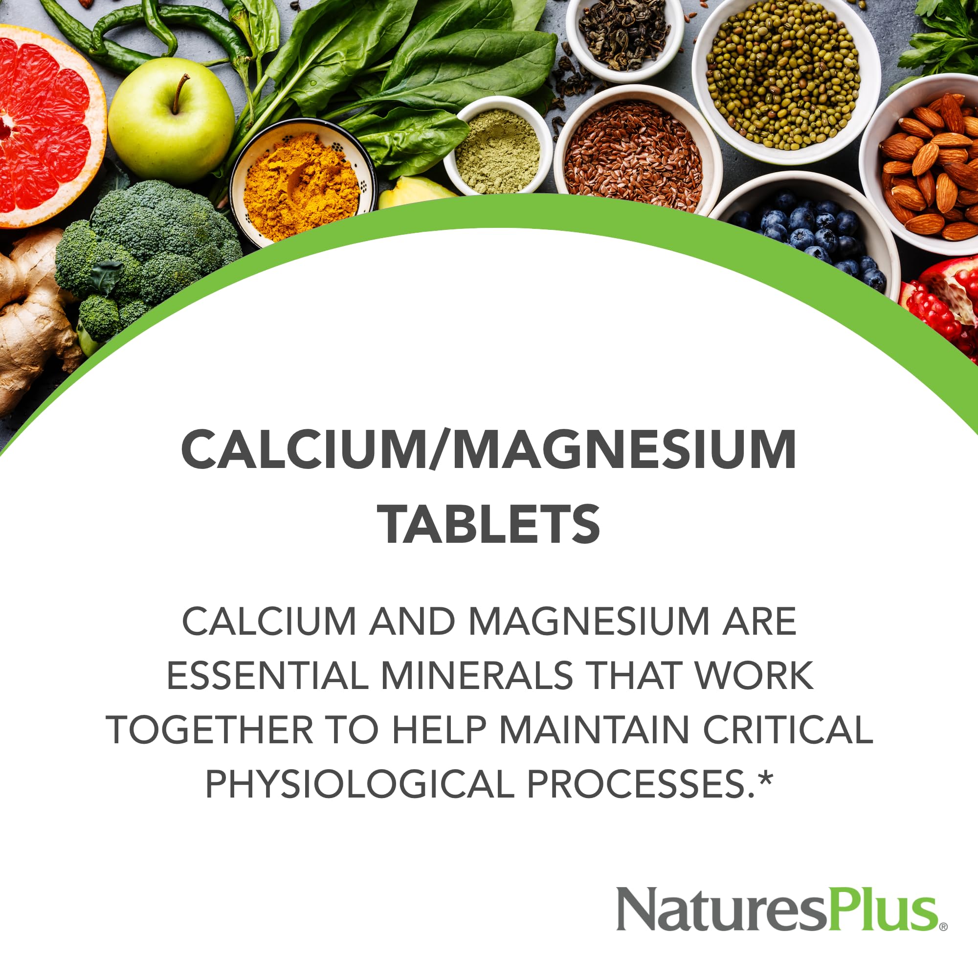 NaturesPlus Calcium Magnesium Supplement - 180 Vegetarian Tablets - 500mg Calcium & 250mg Magnesium - Supports Energy, Bone Health & Wellness - Daily Immune & Muscle Support - Ideal for Active Lifestyles & Post-Workout Recovery
