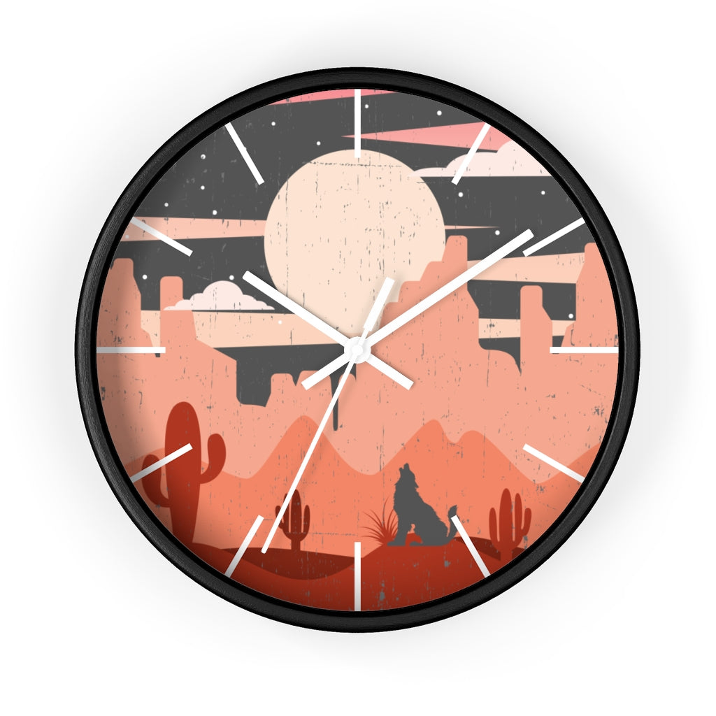 Pastel Howling Wolf Desert Wall Clock - Unique Southwestern Decor for Living Room, Bedroom, or Office - Perfect for Home & Cabin Decor