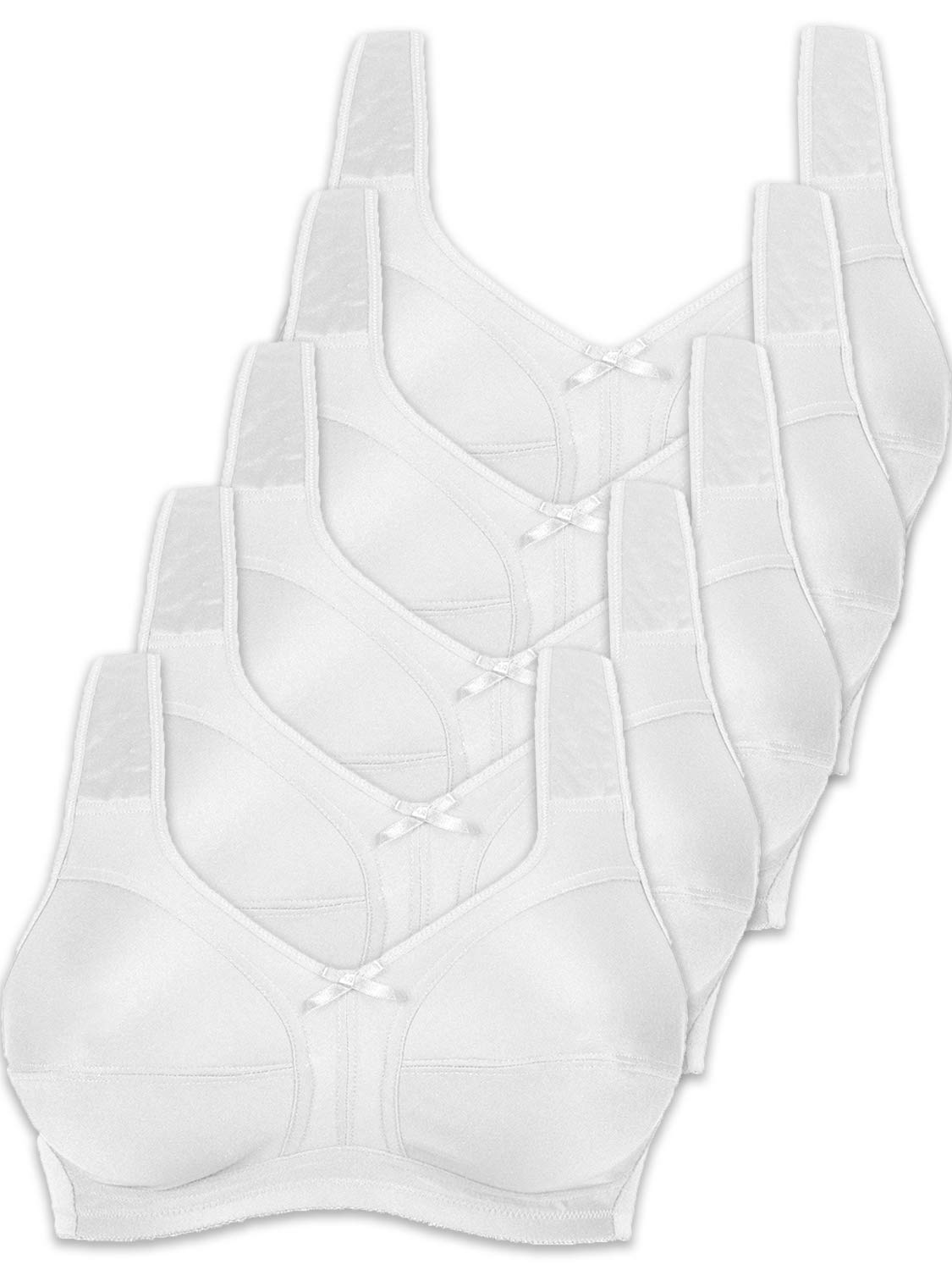 Naturana 5-Pack Non-Wired Soft Bras for Women - Size 52 DD in White | Comfortable Wireless Support for Everyday Wear, Sleep & Lounge