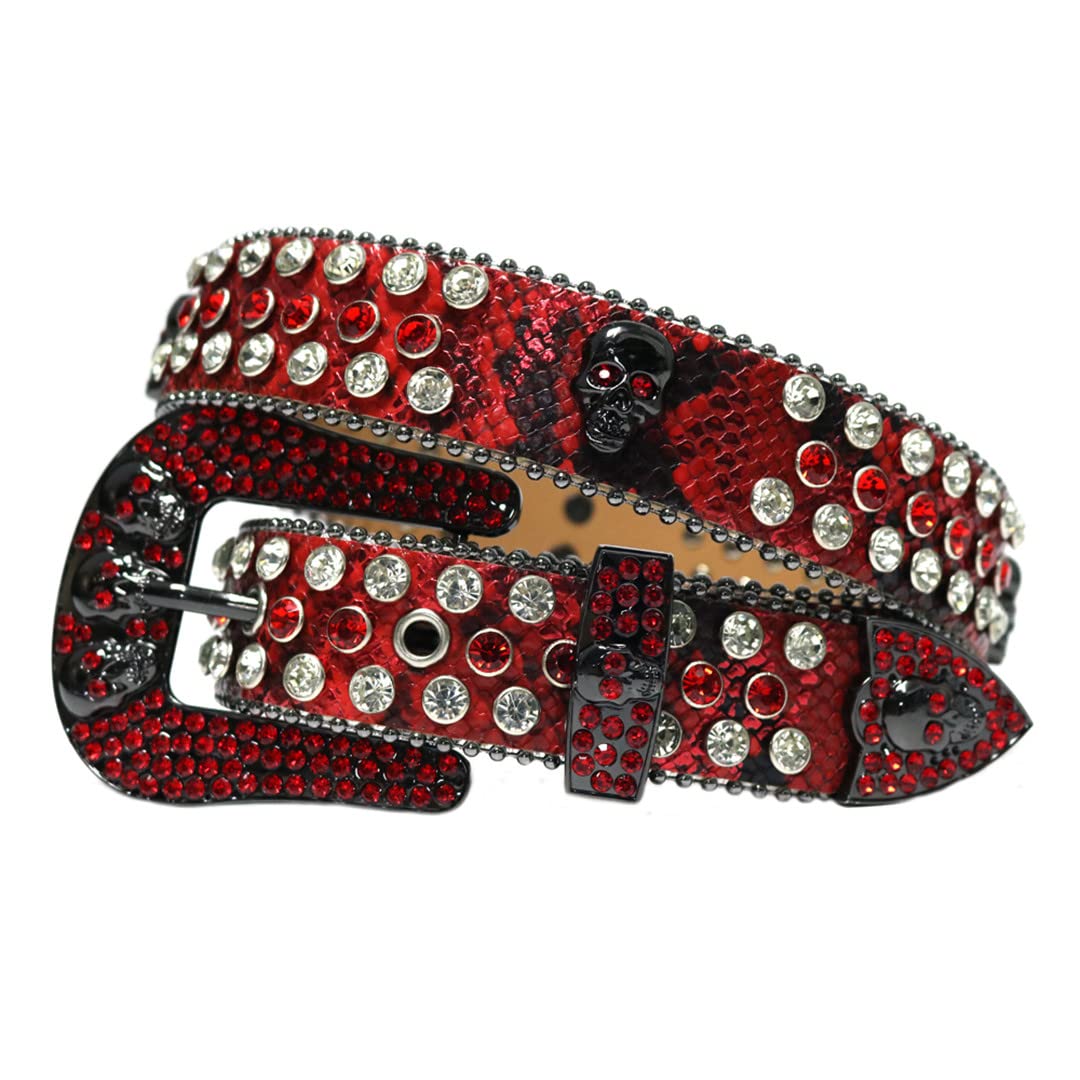 Vintage Rhinestone Skull Belt for Women & Men - Gold Gothic Punk Fashion Belt with Colored Diamond Inlay - Perfect for Jeans, Pants, Costume & Rock Style Outfits
