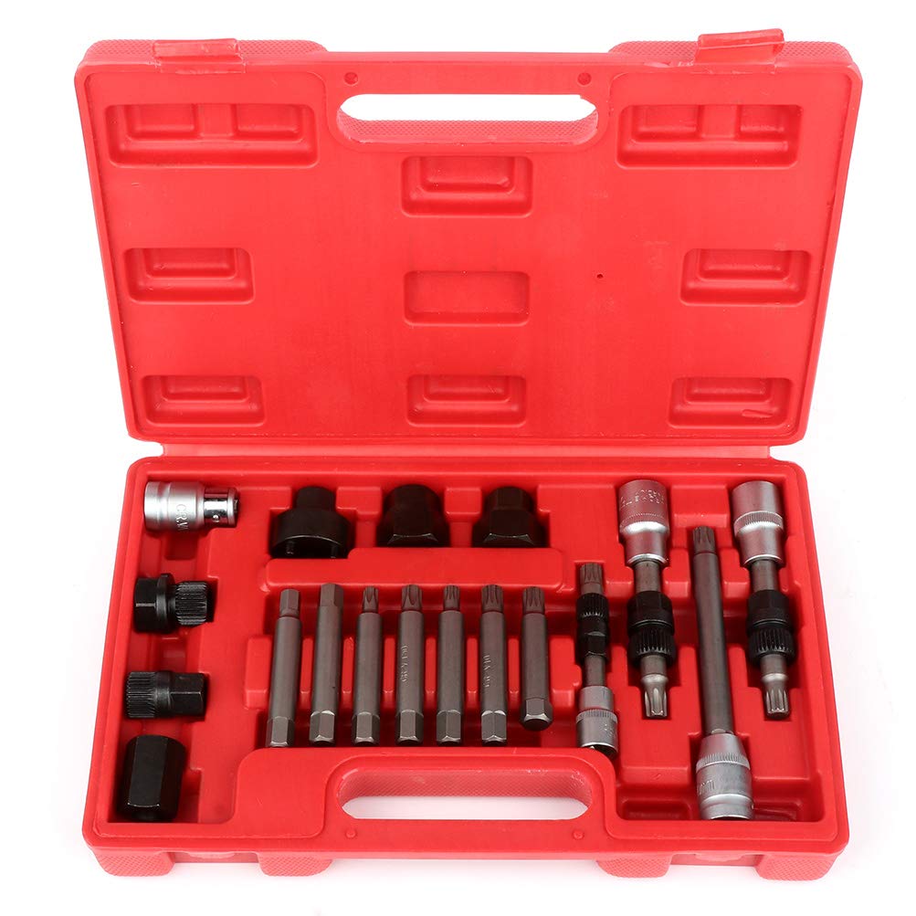 SCITOO 18PC Alternator Freewheel Pulley Kit - Professional Puller Replacement Tool Set for Car Repair | Perfect for Mechanics & DIY Auto Maintenance