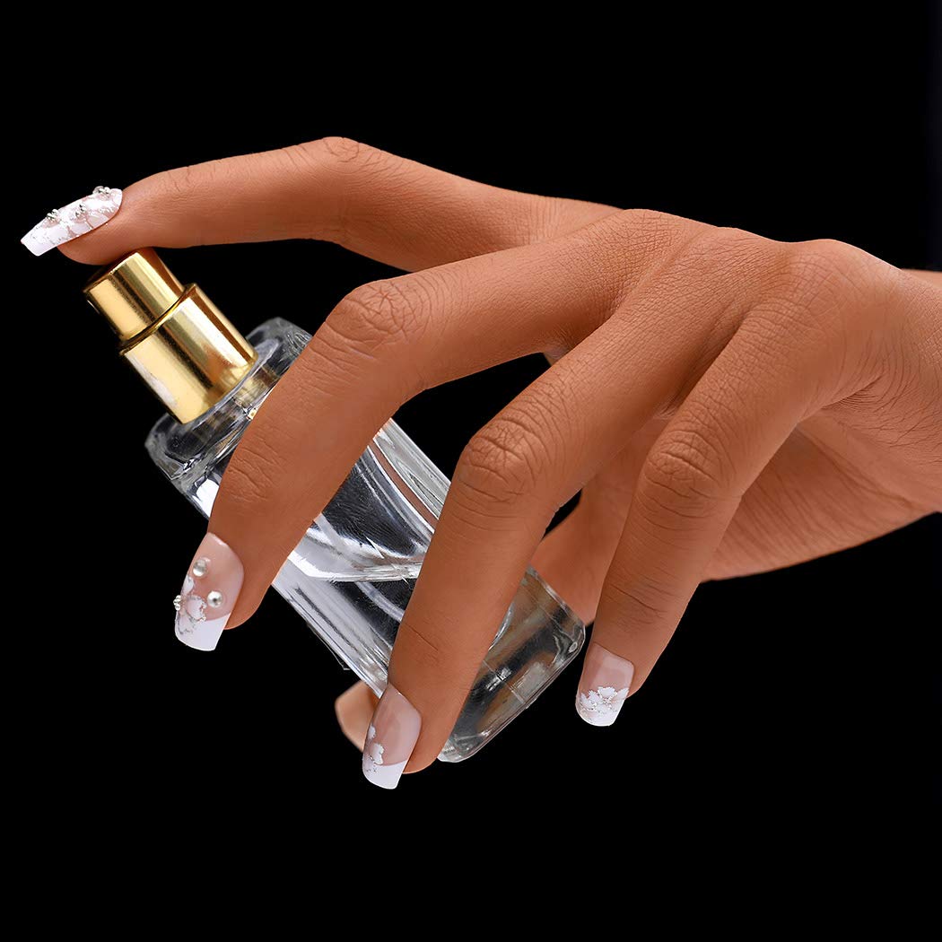 Sethexy 3D Rhinestone False Nails - 24Pcs Flower Wedding Acrylic Full Cover Fake Nails with Glitter Art Design for Women & Girls | Perfect for Bridal, Prom, Parties & Special Occasions