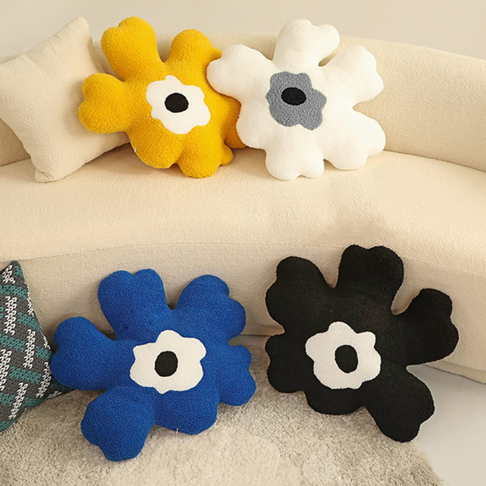Pastel Daisy Flower & Evil Eye Throw Pillows - Soft Fluffy Decorative Cushions for Bed, Sofa & Dorm Room - Aesthetic Blue Bohemian Home Decor for Bedroom & Living Room
