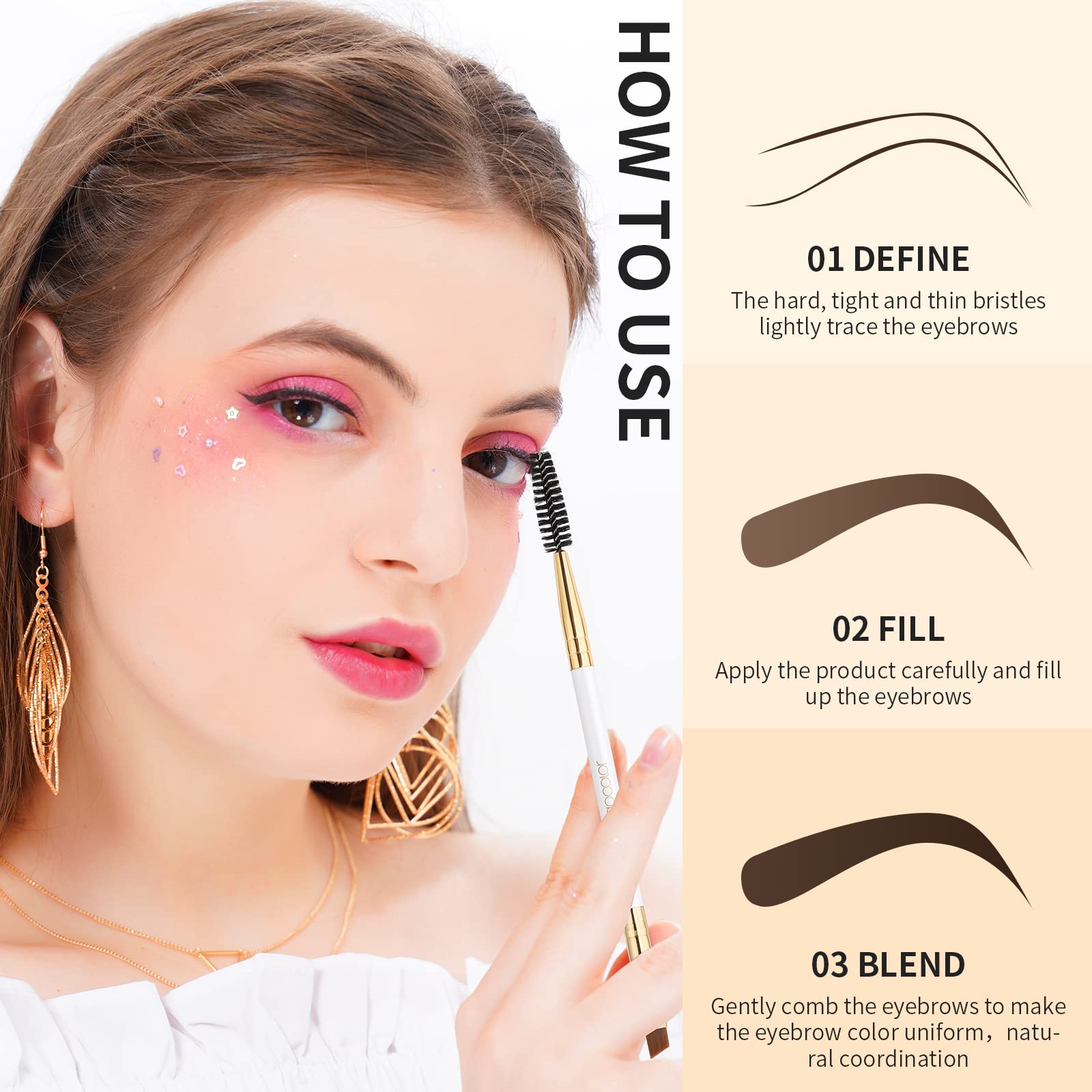 Docolor Duo Eyebrow Brush - Professional Angled & Spoolie Brow Brush Set (White) | Perfect for Eyebrow Shaping, Filling & Grooming | Ideal for Home & Professional Makeup Kits