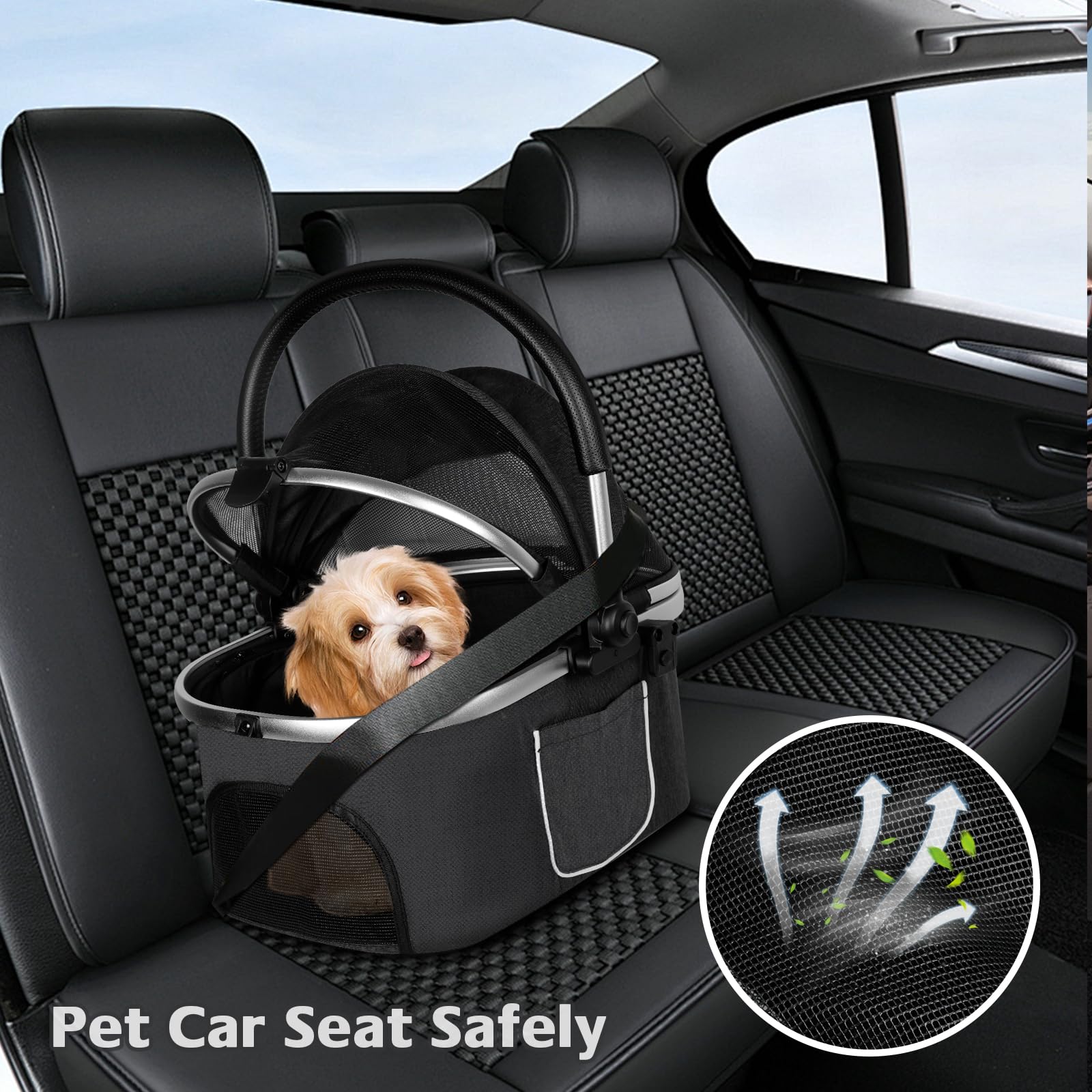 Premium Double Pet Stroller for 2 Dogs or Cats - One-Hand Foldable Design with Detachable Carrier, Safety Belt & Lockable Wheels - Heavy Duty Stroller for Small/Medium Pets up to 52LBS (Gray) - Perfect for Park Walks, Vet Visits & Travel Adventures