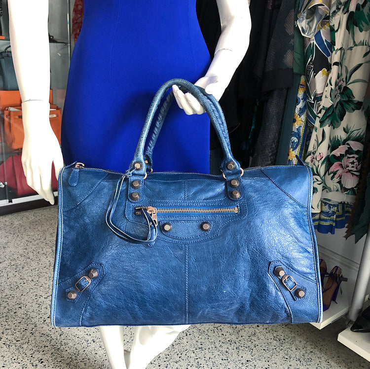 Balenciaga Blue Lambskin Large Giant 21 Work Bag - Luxury Designer Handbag for Women, Perfect for Office, Travel & Everyday Use