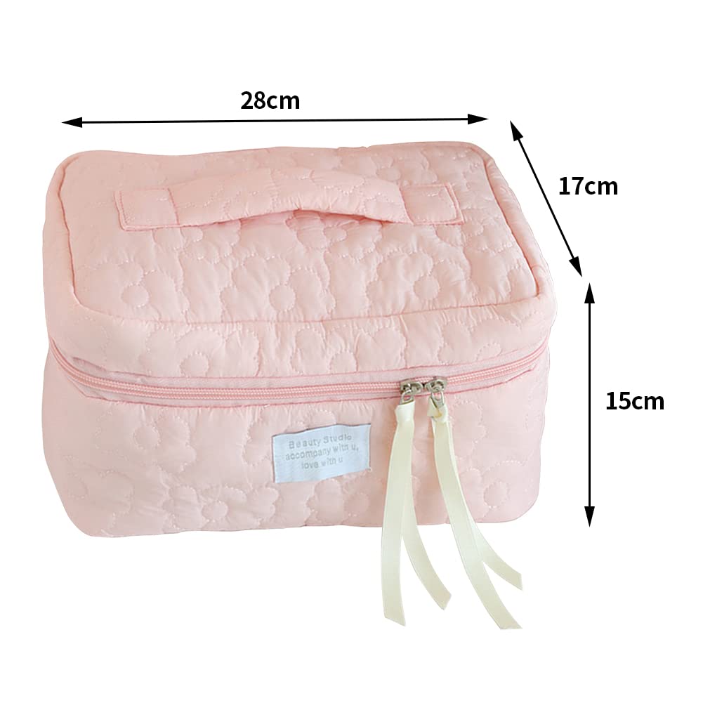 Floral Quilted Travel Cosmetic Bag for Women & Kids – Large Capacity Cotton Makeup Pouch – Portable Washable Toiletry Organizer – Perfect for Vacations, Gym, School & Daily Essentials Storage