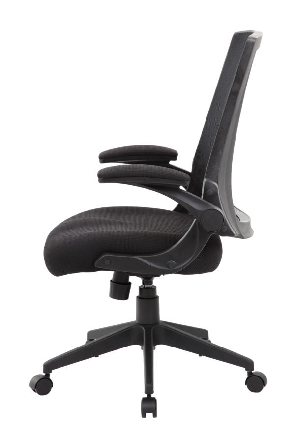 Boss Black Mesh Back Flip Arm Task Chair B6776 - Ergonomic Office Chair for Home & Workspace Comfort