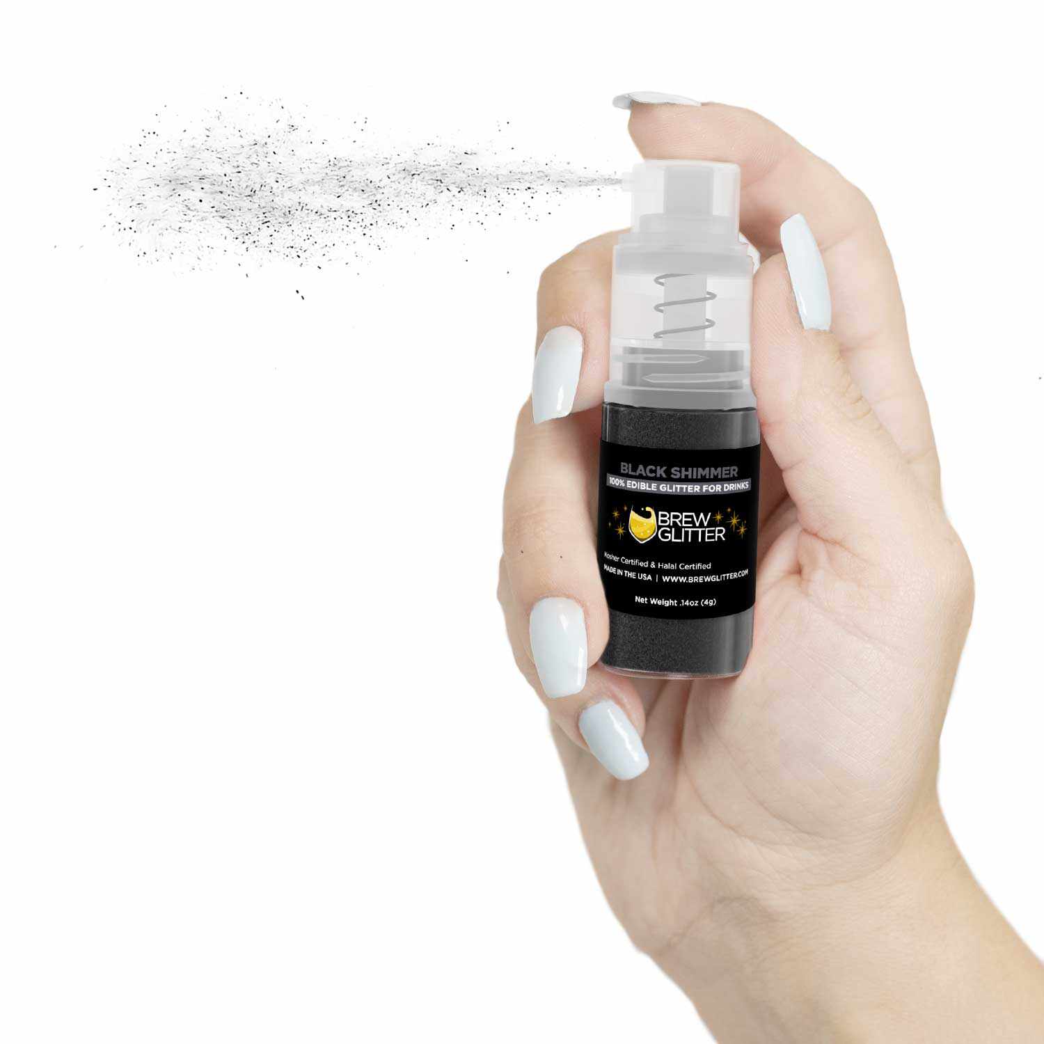 Edible Black Shimmer Beverage Glitter for Drinks & Cocktails - Food Safe Mini Spray Pump Bottle - Perfect for Birthday Parties, Wedding Decor & Cake Decorating