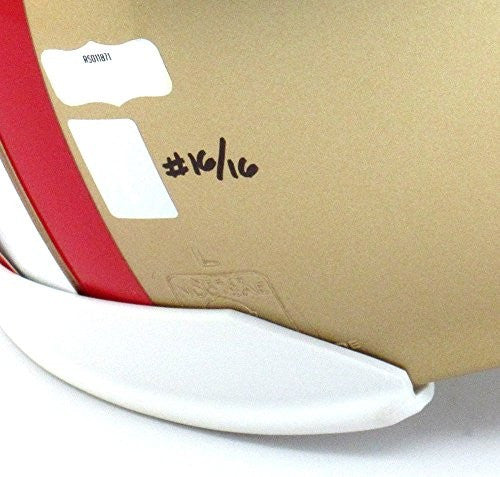 Joe Montana Autographed San Francisco 49ers NFL Helmet - Limited Edition #16/16 with Career Stats - Authentic Riddell Throwback Football Helmet - Perfect for Sports Memorabilia Collectors and 49ers Fans Display