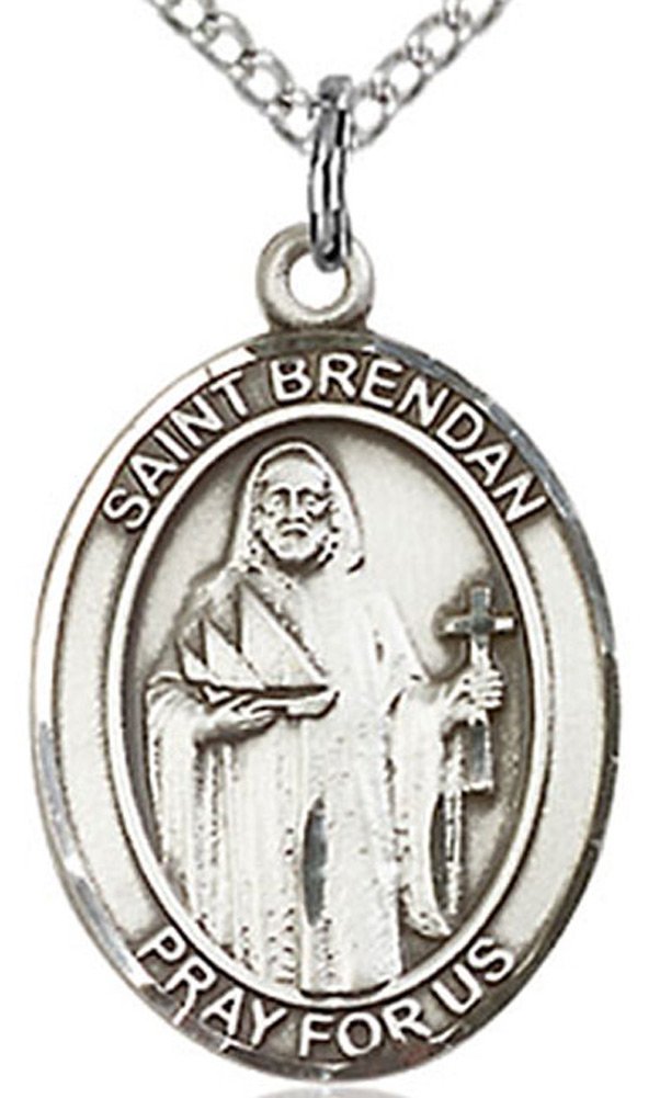 Heartland Store Women's Sterling Silver Saint Brendan Navy Oval Medal with 18 Inch Chain | USA Made Religious Jewelry for Everyday Wear, Gifts & Faith-Based Occasions