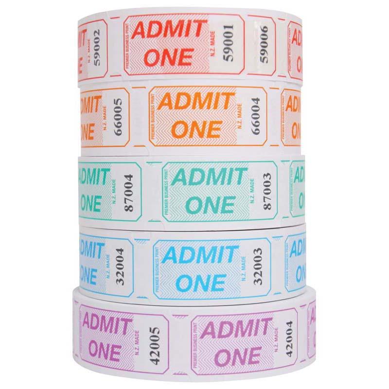 Admit One Tickets Roll - Assorted Colors (100 Tickets per Roll) for Events, Parties & Entry Control