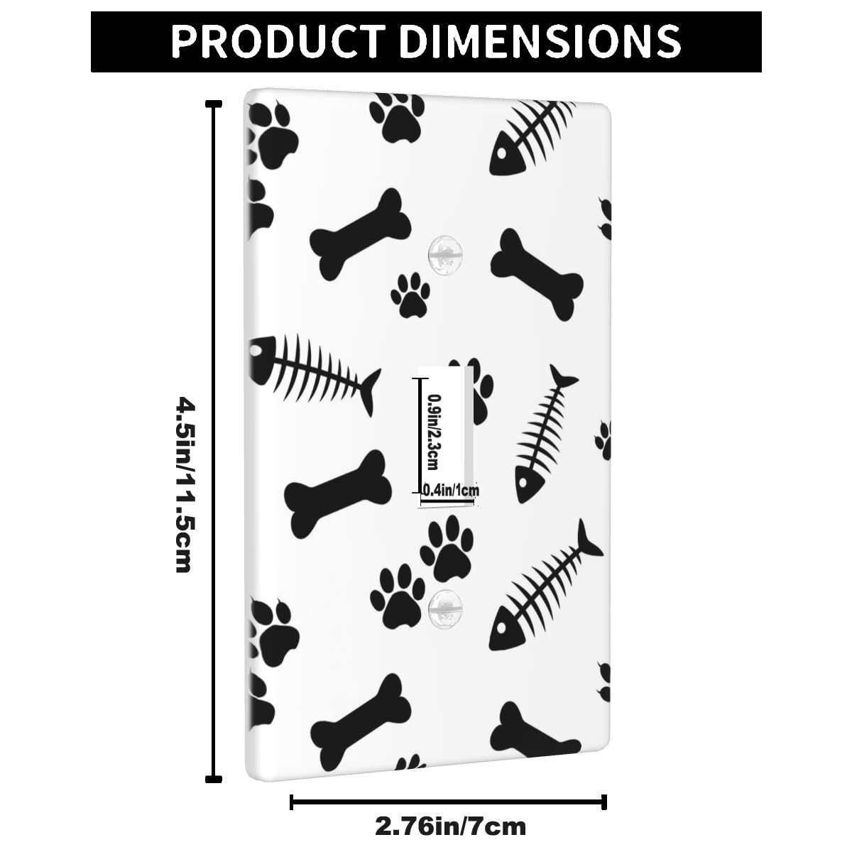 Dog Cat Animal Print 1-Gang Toggle Wall Plate - Paws and Fish Bones Light Switch Cover - Single Toggle Decorative Cover for Home, Office, Bedroom, Nursery - Easy Installation & Pet-Themed Decor