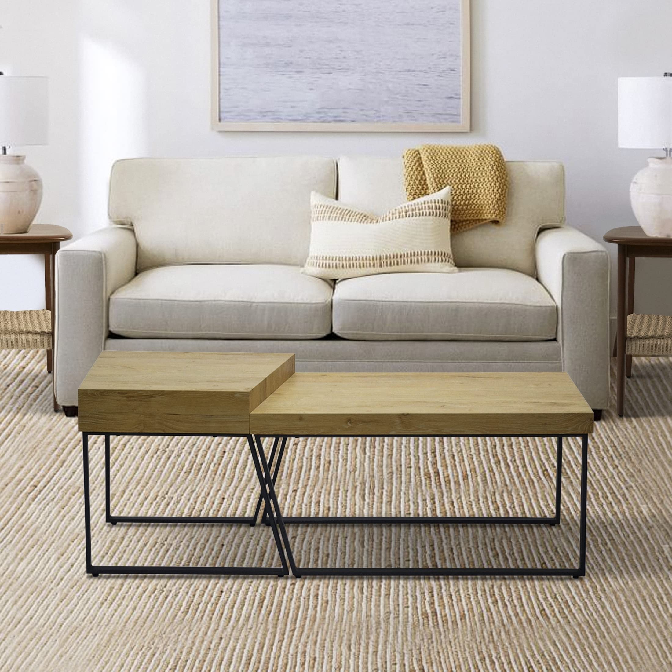 Modern Rectangular Wooden Coffee Table with Metal Frame - Stylish & Durable Living Room Furniture for Small Spaces, Apartments, and Home Decor