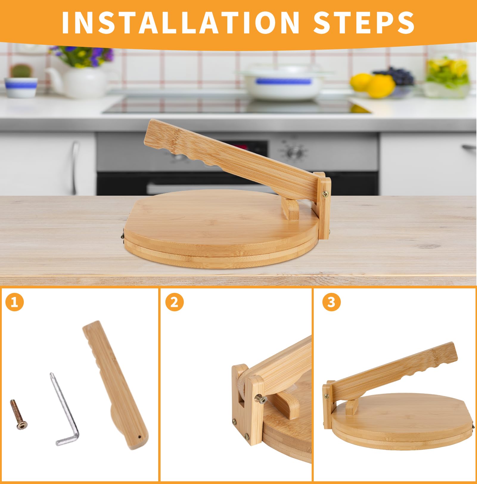10 Inch Wooden Tortilla Press with Rolling Pin & 50 Pcs Parchment Paper - Authentic Mexican Tortilla Maker for Homemade Tortillas, Roti, Dough - Perfect for Taco Night, Meal Prep & Latin Cooking