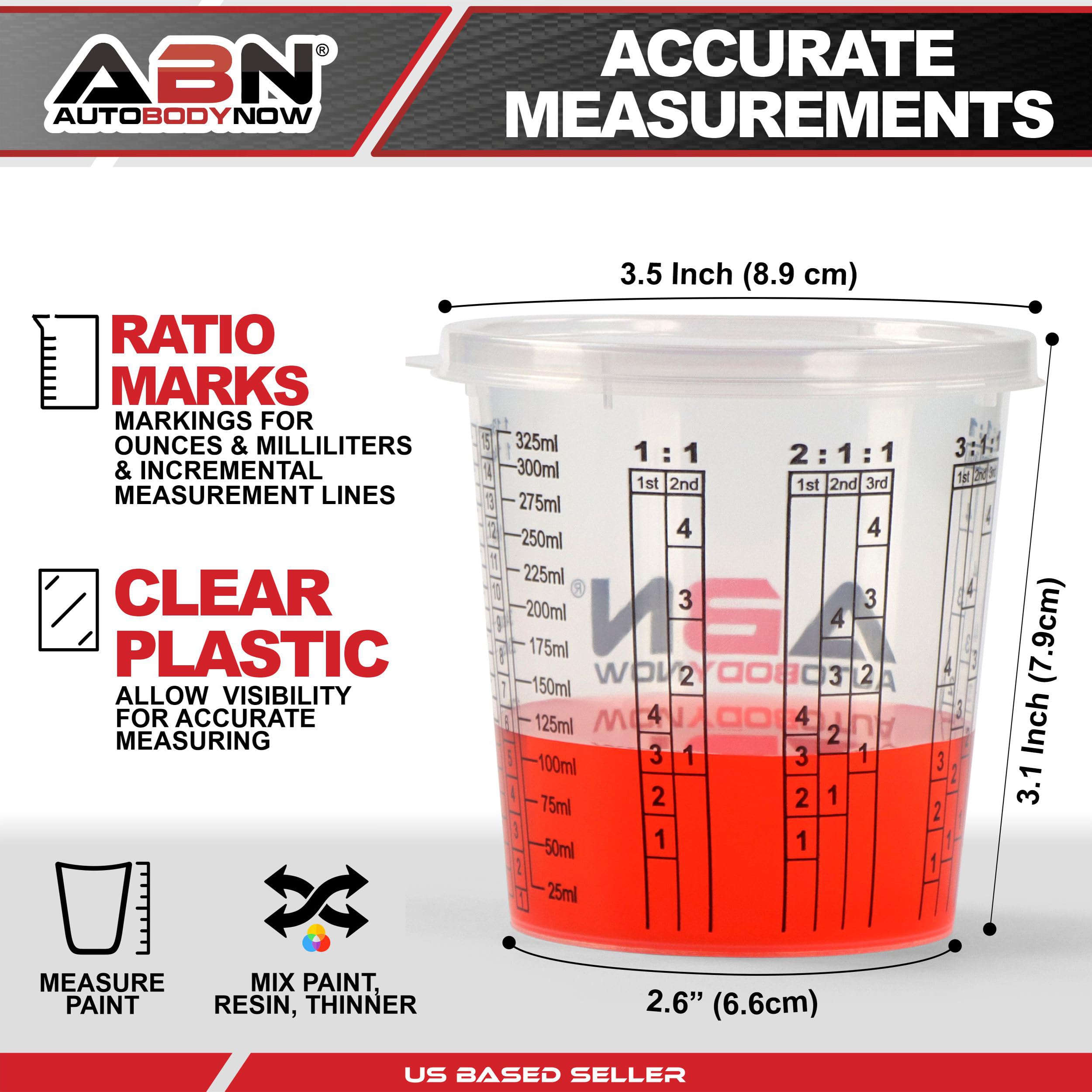 ABN 10oz Plastic Paint Mixing Cups - 100 Pack with 12 Lids for Epoxy Resin, Activators, Thinners & Automotive Paint - Perfect for DIY Projects, Art Crafts, and Auto Body Repair
