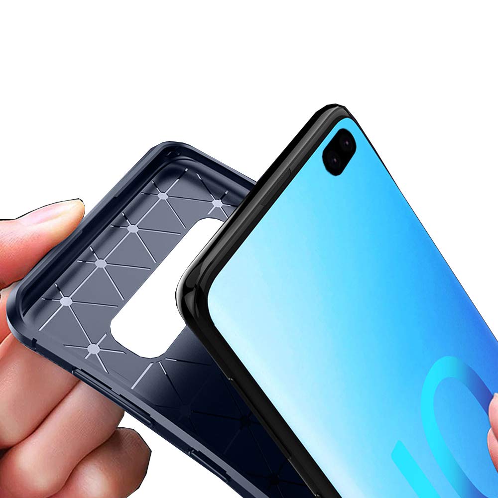 Samsung Galaxy S10 Plus Phone Case with Tempered Glass Screen Protector - Slim Thin Soft TPU Silicone Rubber Cover for Galaxy S10+ (Blue) | Shockproof Protection & Perfect Fit | Ideal for Daily Use, Travel & Outdoor Activities