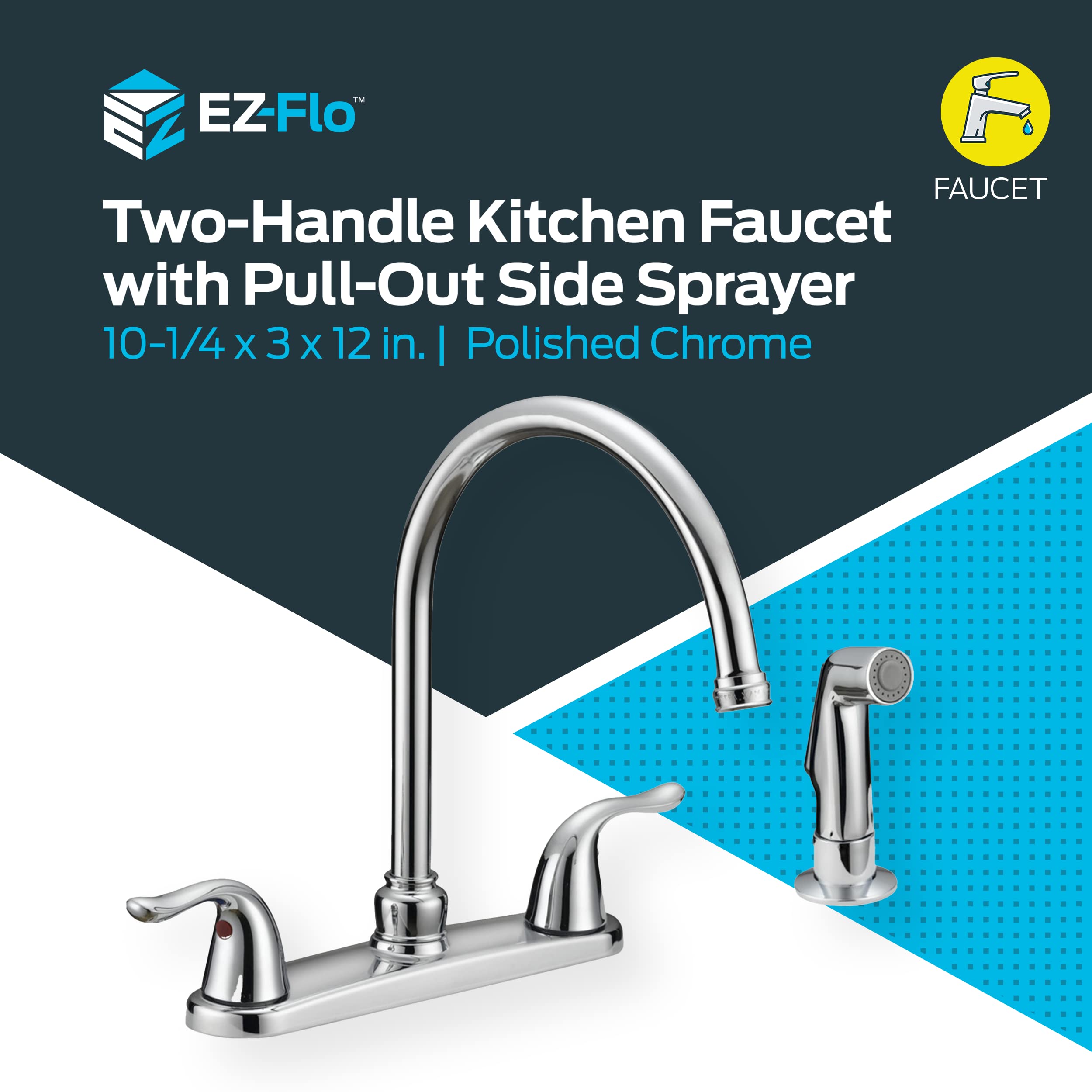 EZ-FLO 2-Handle Pull-Out Spray Kitchen Faucet, Chrome Finish, 4-Hole Mount for Sink - Perfect for Modern Kitchens, Dishwashing & Food Prep