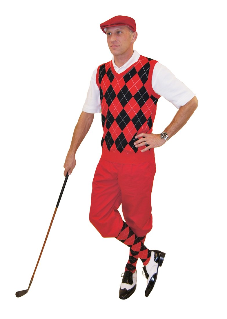 Kings Cross Red Knickers & Cap Set with Red Black Argyle Sweater and Socks - Stylish Matching Outfit for Christmas, Cosplay, and Themed Parties