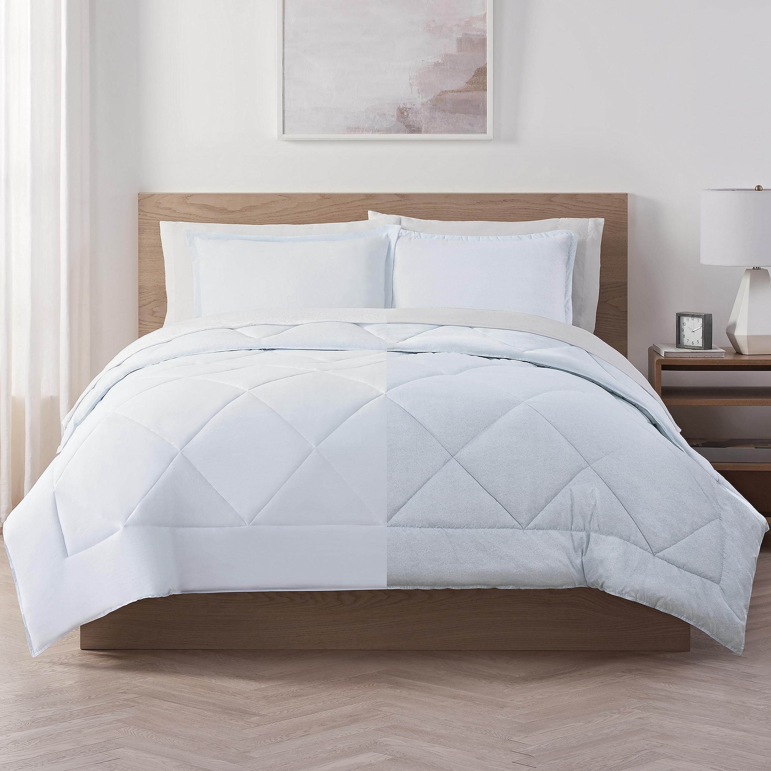 Serta Supersoft Cooling 5-Piece Reversible Comforter Set with Sheets & Pillowcases - All Season Twin/Twin XL Bedding in Illusion Blue | Breathable Comfort for Hot Sleepers & Cozy Nights