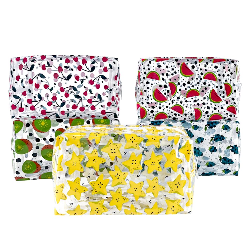 ONEART Cute Fruit Cosmetic Bag Set of 2 - Clear Makeup Toiletry Pouch with Zipper, Cartoon Portable Organizer for Travel, Gym & Daily Storage | Waterproof & Durable Beauty Accessories Case
