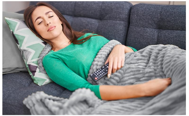 Cozy Fluffy Fleece Blanket for Travel, Sofa & Bed - Soft Warm Striped Throw 50x60 Inches (Ash Grey) - Perfect for Lounging, Camping & Gifting