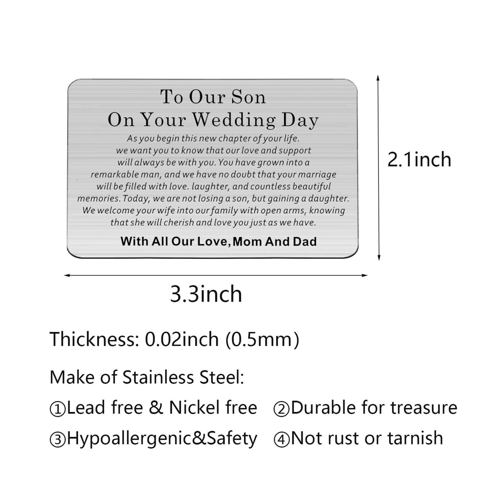 Son Wedding Gift Wallet Card - Groom Gift from Parents for Wedding Day - Perfect for Ceremonies & Speeches