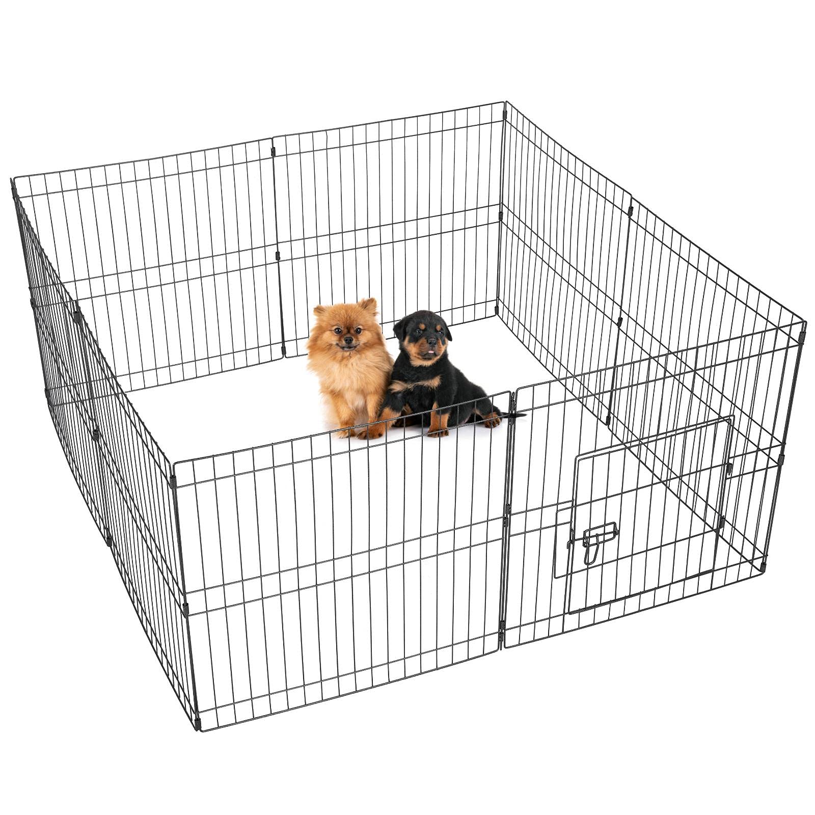 Topeakmart 24 Inch Foldable Metal Puppy Playpen - 24 Panel Portable Pet Fence with Door for Small Dogs | Indoor & Outdoor Use | Exercise Pen for Puppies, Training, Backyard, Travel & Home Safety (Black)