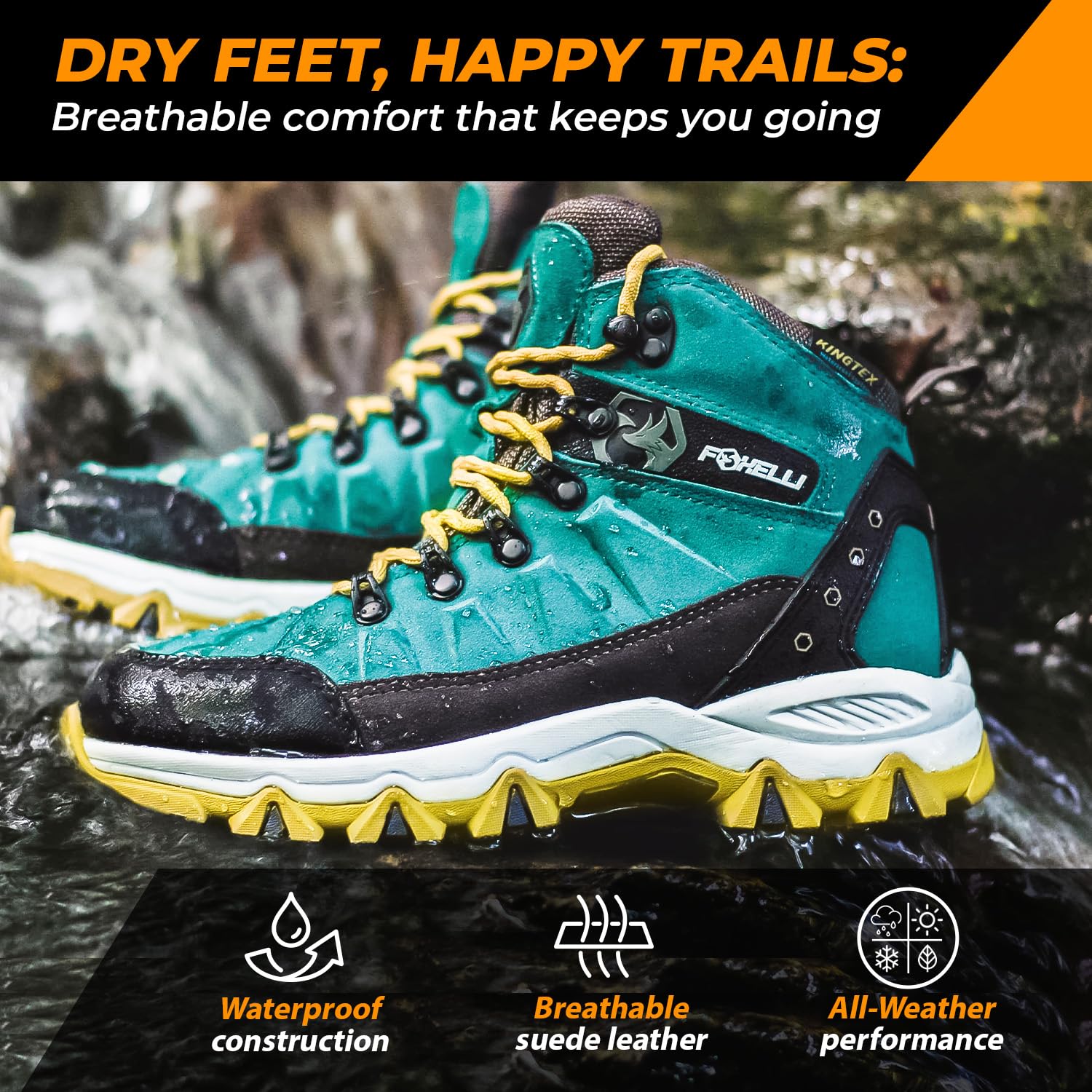Foxelli Women's Hiking Boots - Waterproof Lightweight Breathable Suede Leather Boots for Outdoor Trekking & Trail Running