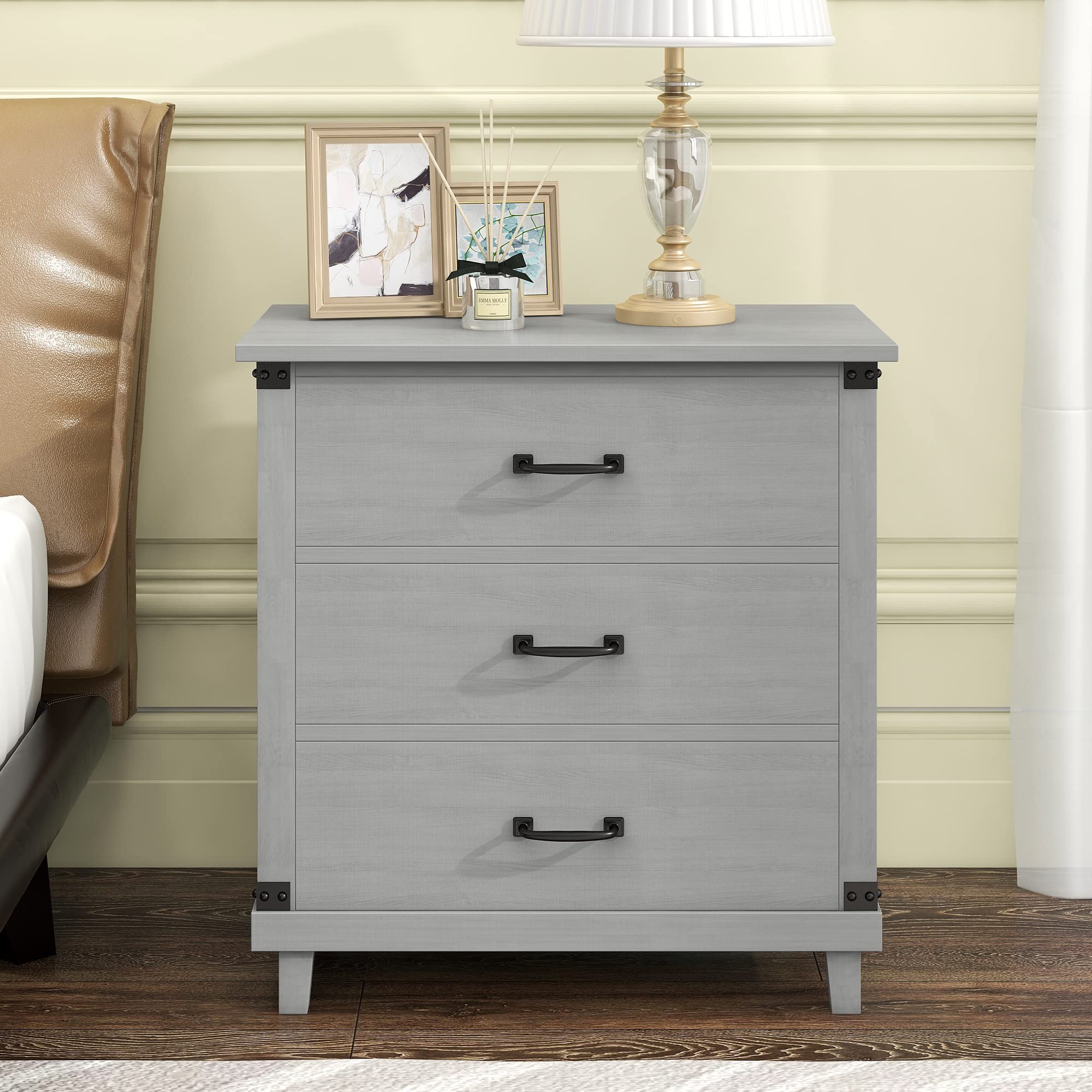 Modern 3-Drawer Wooden Dresser Nightstand - Elegant Bedside Storage Cabinet for Bedroom, Living Room & Kids Room | Easy Assembly | Perfect for Closet Organization & Home Decor