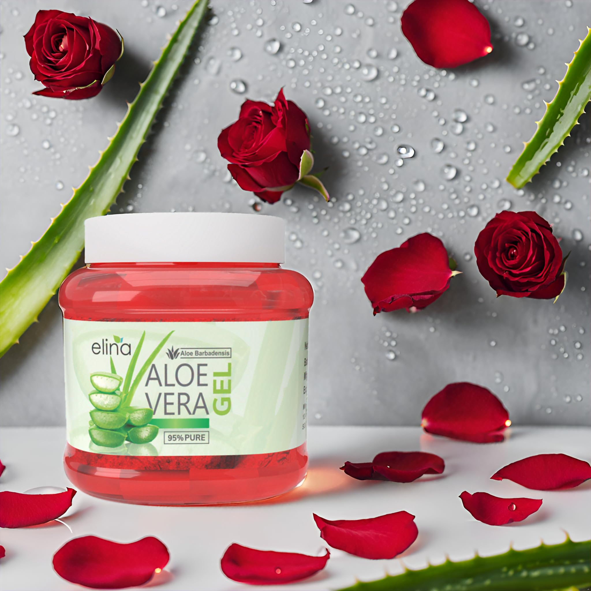 Elina Pure Multipurpose Red Rose Aloe Vera Gel - 500gm | Natural Organic Aloe Vera Gel for Face, Skin & Hair Care | Hydrating Moisturizer for Hair Growth & Soft Skin | Perfect for Daily Skincare, Sunburn Relief & Hair Treatment