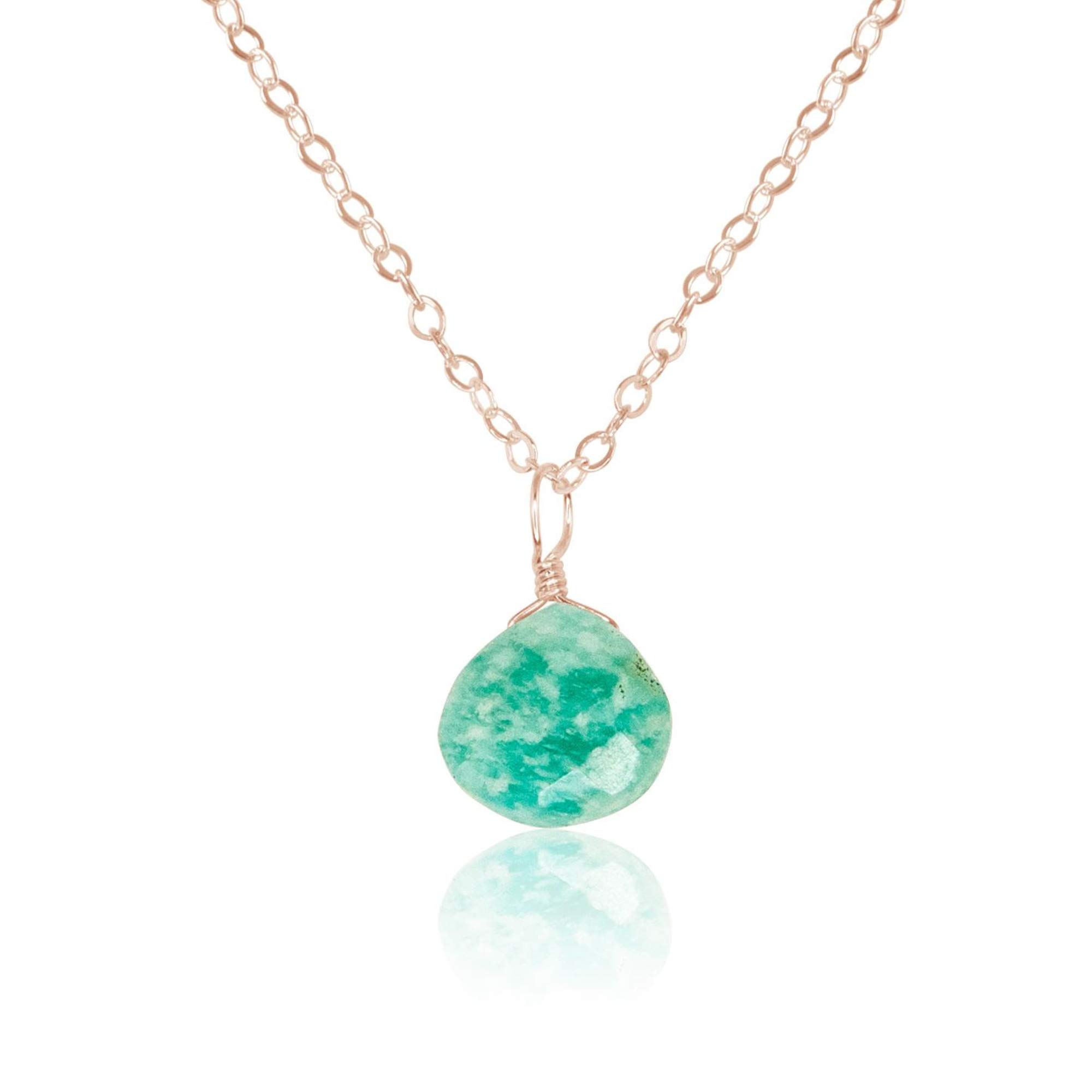 14k Rose Gold Filled Amazonite Teardrop Pendant Necklace - Elegant Healing Crystal Jewelry for Women, Perfect for Everyday Wear, Gifts & Spiritual Healing