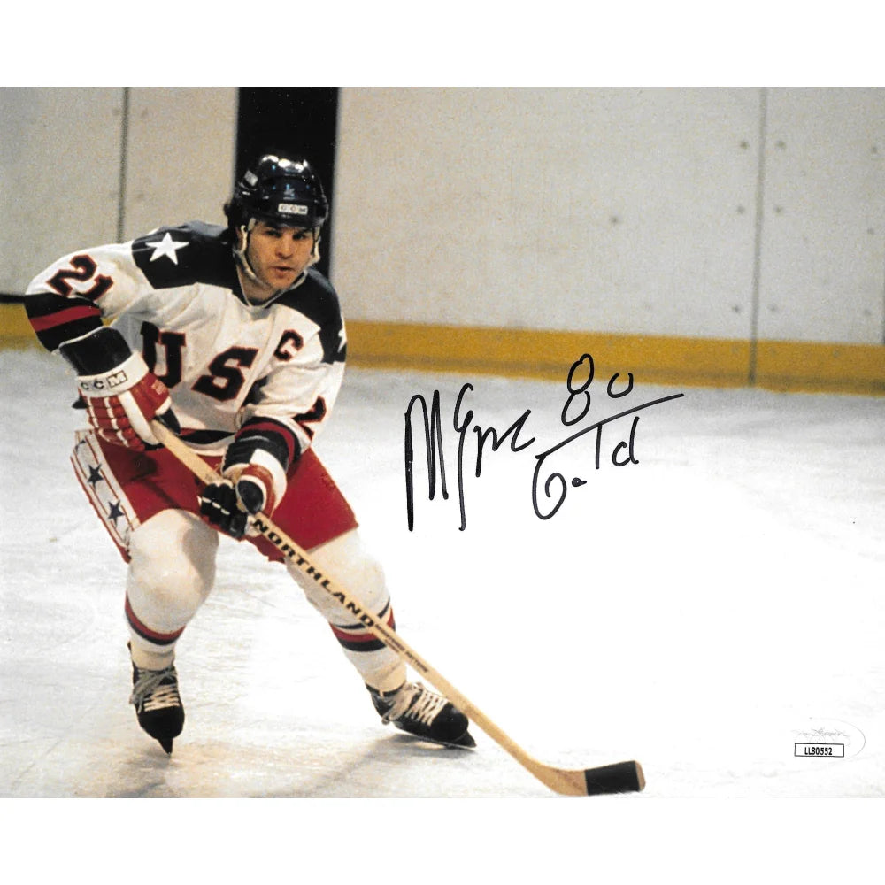 Mike Eruzione Autographed 8x10 Photo with JSA COA - 1980 Miracle on Ice NHL Signed Memorabilia - Perfect for Hockey Fans, Collectors & Sports Memorabilia Displays