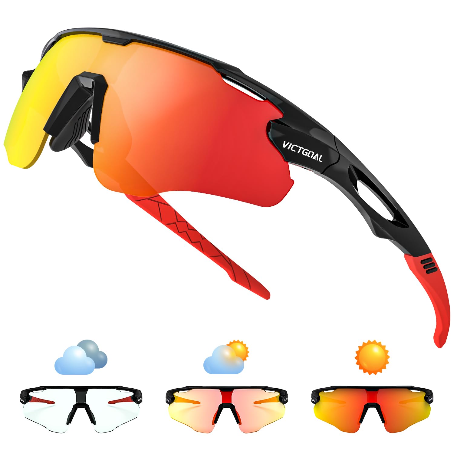VICTGOAL Photochromic Cycling Sunglasses for Men & Women - TR90 Frame, UV Protection, Lightweight Bike Glasses for Road & Mountain Biking - Perfect for Outdoor Sports & Cycling Adventures