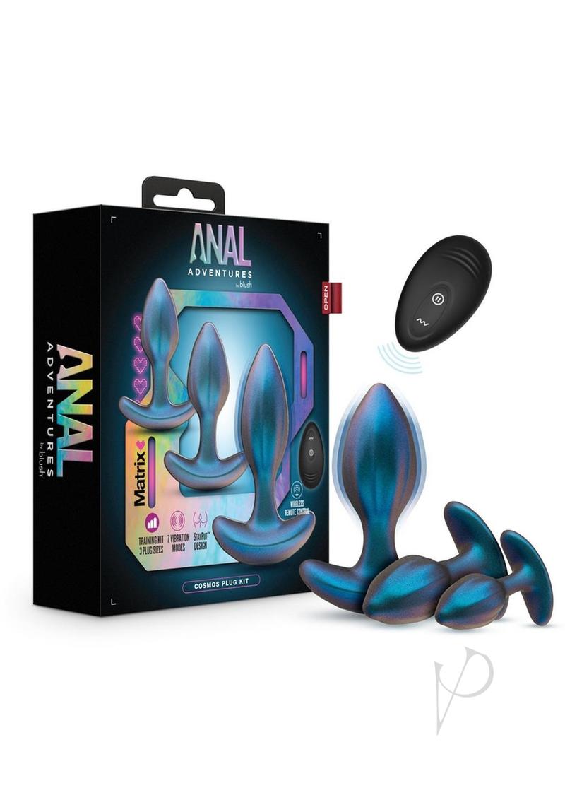 Premium Silicone Anal Plug Kit with Remote Control - Matrix Cosmos Plug Set for Beginners & Advanced Users - Perfect for Couples Play, Solo Exploration & BDSM Adventures (Lunar Blue)