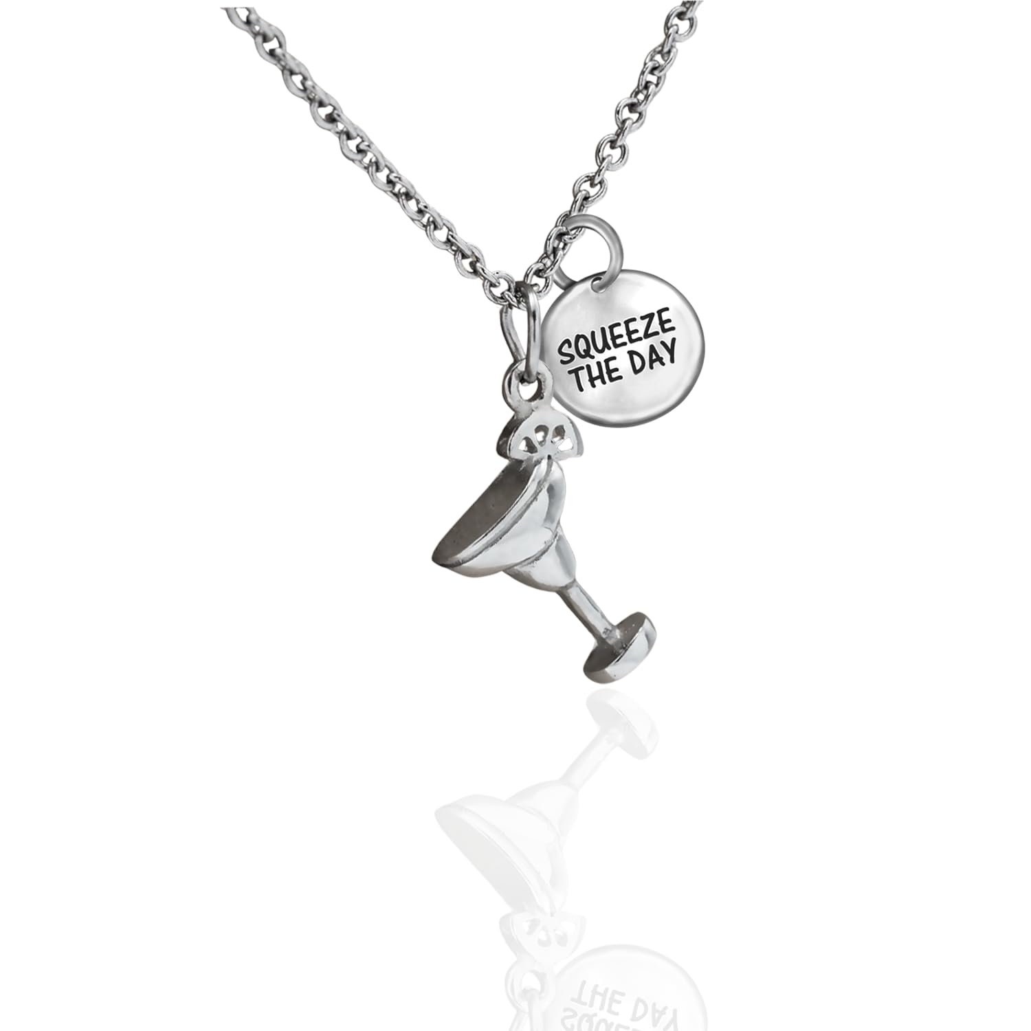 Quan Jewelry Margarita Glass Charm Pendant Necklace for Women - Perfect Party, Birthday, Valentine's Gift for Sister & Best Friend with Funny Greeting Card - Ideal for Cocktail Nights, Beach Parties & Summer Celebrations