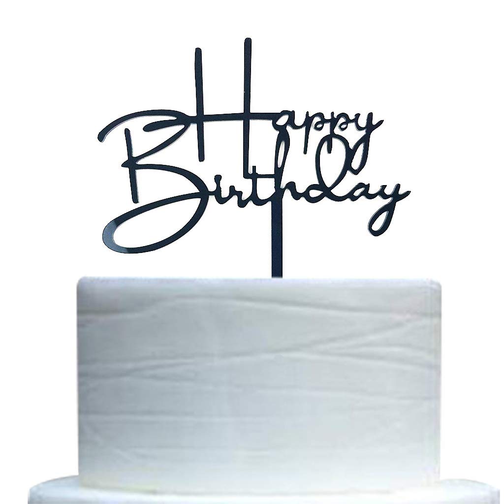 Happy Birthday Cake Topper - Black Acrylic Party Decor for Birthday Cakes, Cupcakes & Desserts | Perfect for Birthday Parties, Baby Showers & Celebrations