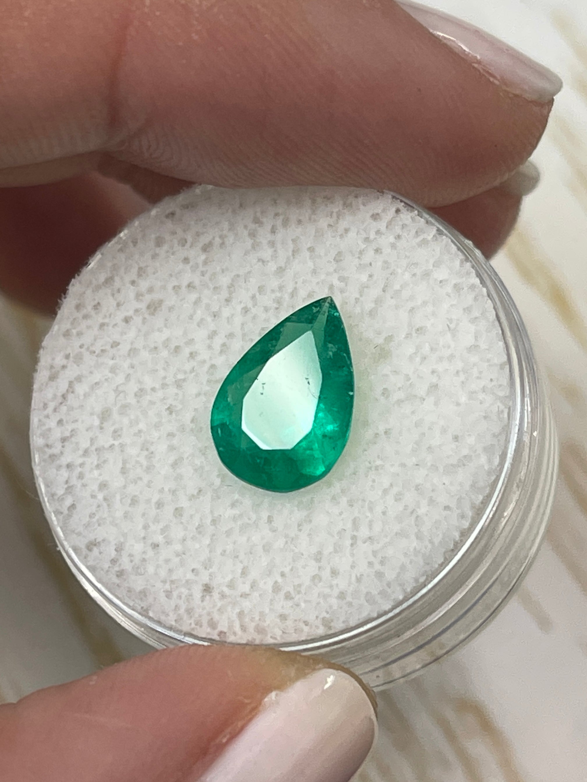 1.87 Carat Vivid Green Natural Loose Colombian Emerald Pear Cut Gemstone for Jewelry Making & Engagement Rings