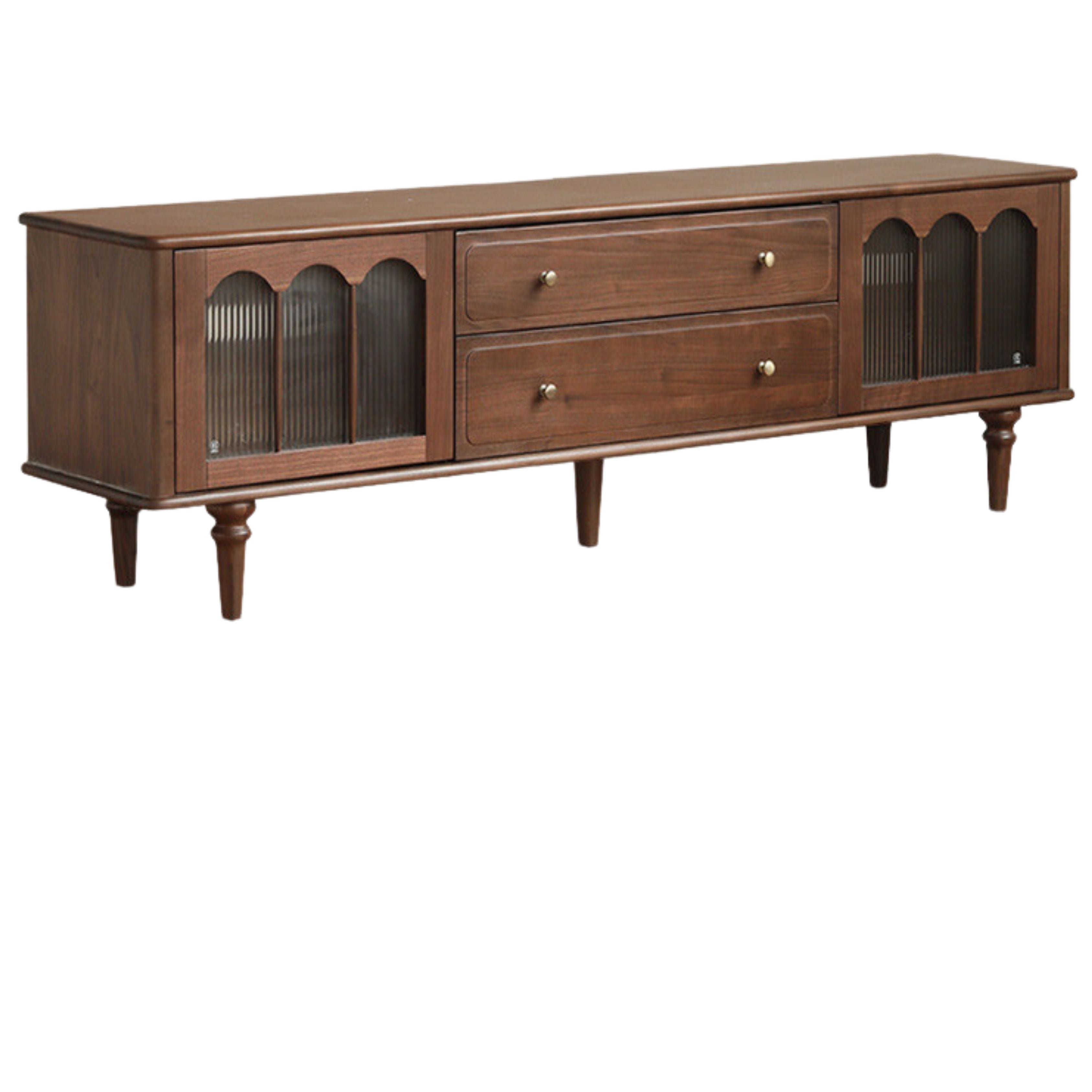 Solid Black Walnut Wood Retro TV Stand - Vintage American Style TV Cabinet for Living Room, Bedroom & Home Theater