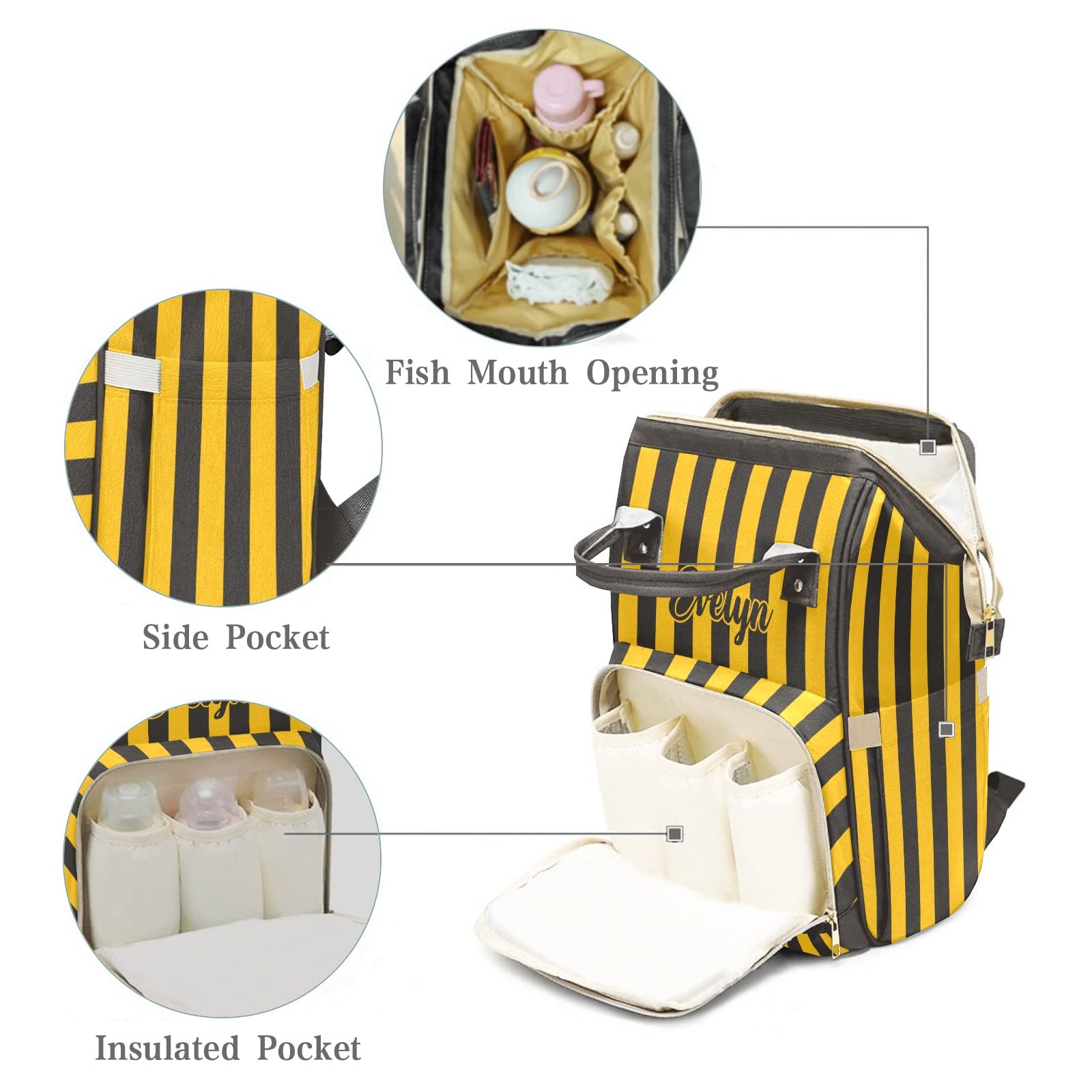 Custom Diaper Bag Backpack Tote with Gnomes & Bee Print - Personalized Baby Shower Gift for Moms - Perfect for Travel, Daycare & On-the-Go Parenting