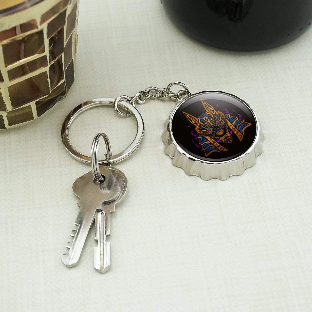 Anubis Egyptian God of Death Keychain - Chrome Plated Metal Bottle Opener with Pop Cap - Unique Egyptian Mythology Gift for Beer Lovers, Home Bar Decor, and Ancient Egypt Collectors