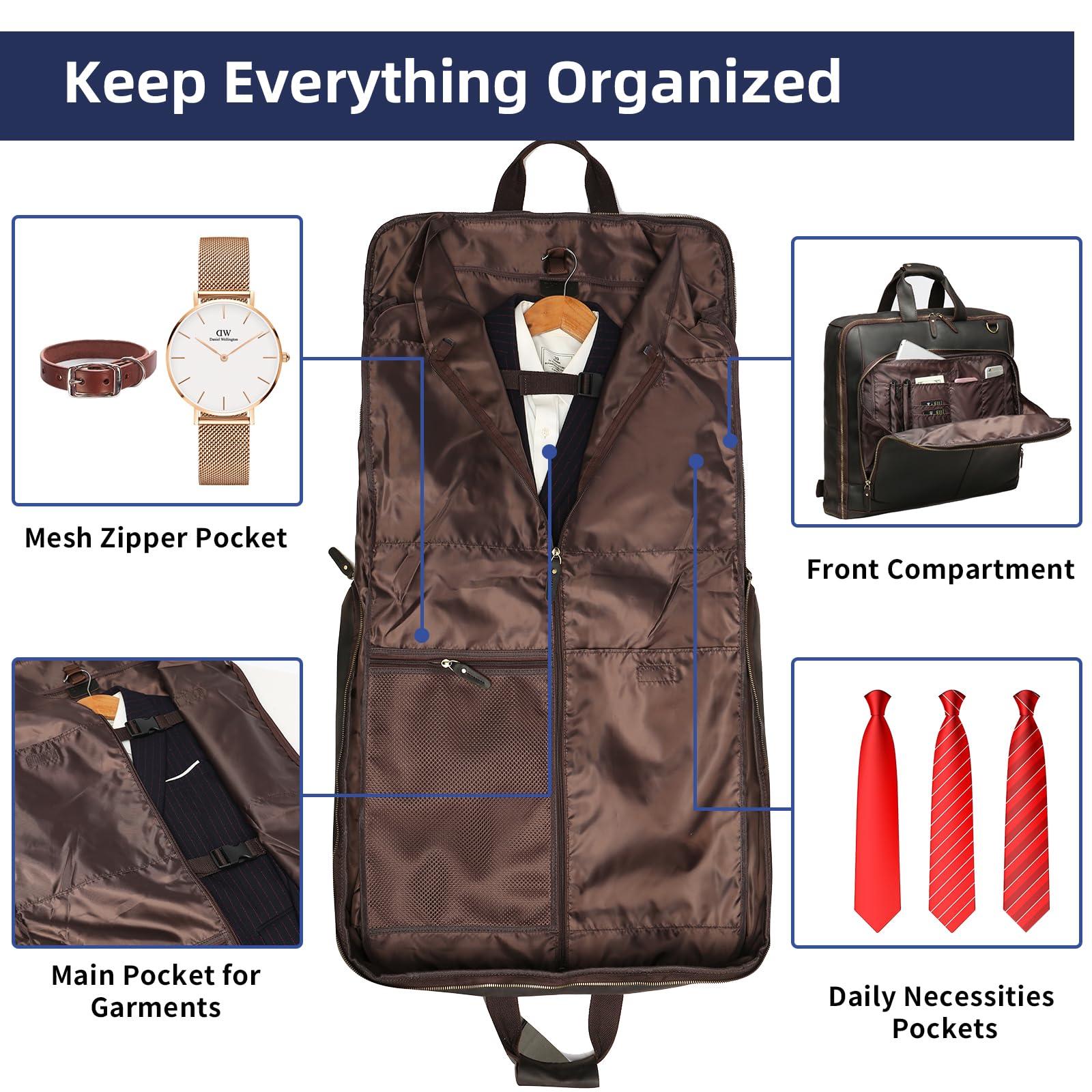 Foldable 2-in-1 Hanging Carry On Garment Bag for Men - Large Travel Suitcase for Business Trips & Airplane Luggage | Perfect for Business Travel, Weddings & Formal Events