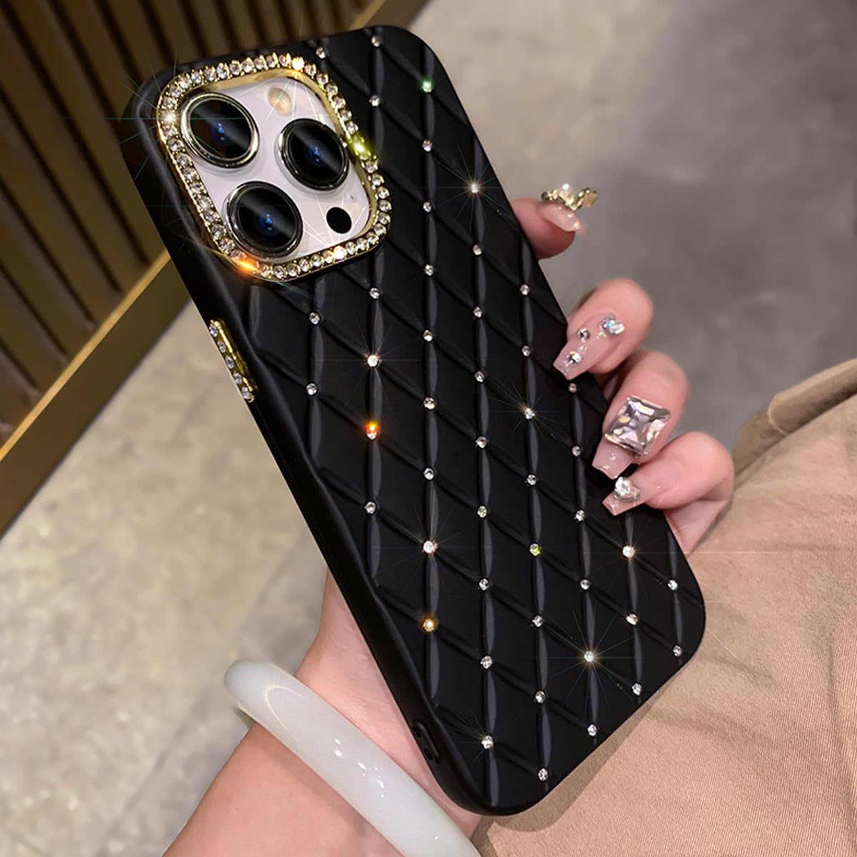 Sparkly Rhinestone iPhone 15 Pro Case for Women - Luxury Diamond Bling Glitter Cover, Shockproof Soft TPU Silicone Protective Phone Case for iPhone 15 Pro 6.1 Inch (Black) | Perfect for Parties, Dating & Fashion Accessories