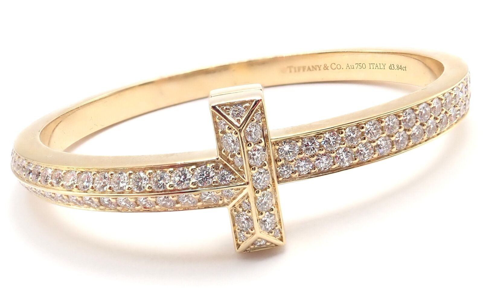 Authentic Tiffany & Co 18k Yellow Gold Diamond T1 Wide Hinged Bangle Bracelet - Luxury Jewelry for Women, Perfect for Weddings, Anniversaries & Special Occasions