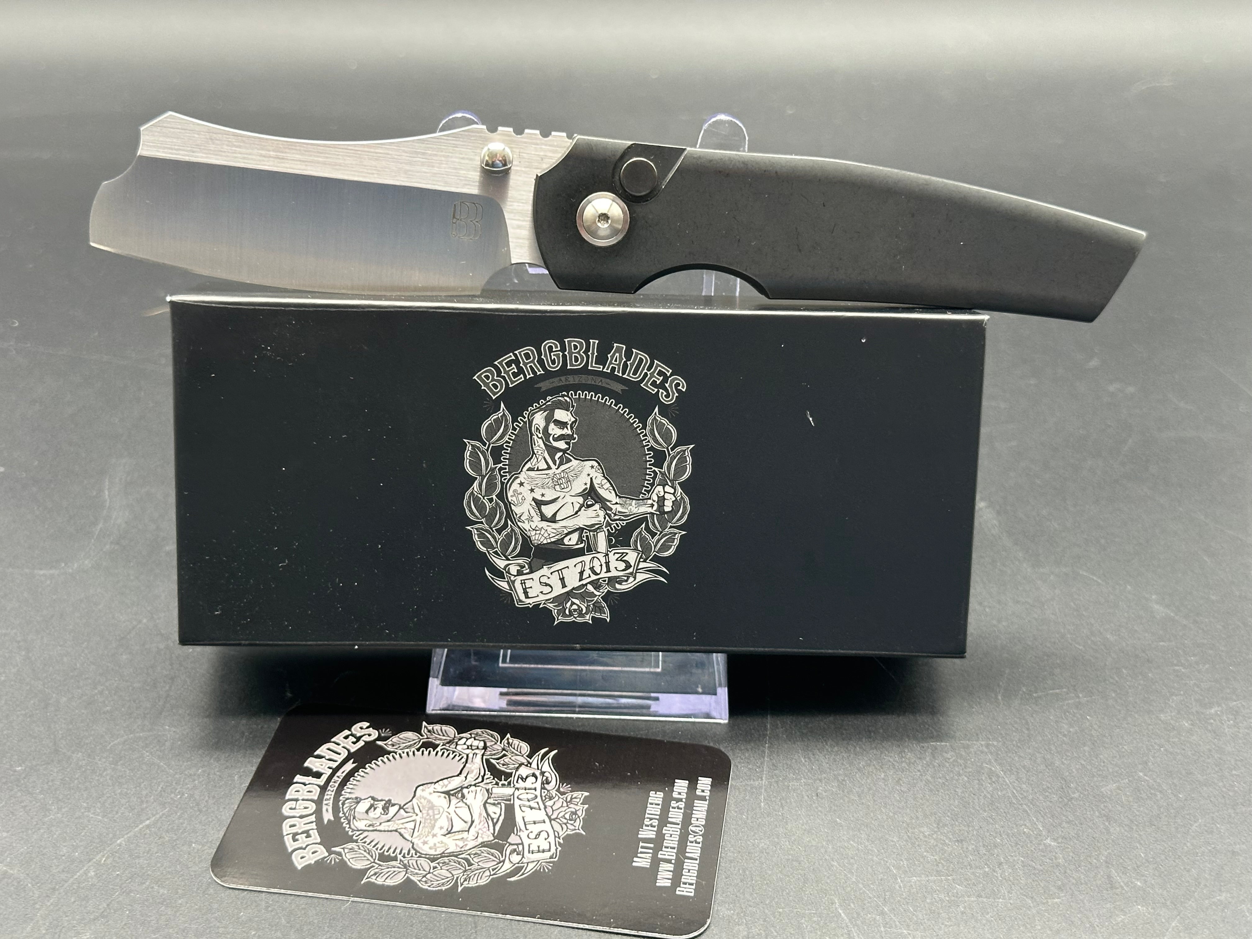 Berg Blades Barber Button Lock Folding Knife - Black/Satin Finish - EDC Pocket Knife for Outdoor, Camping & Everyday Carry