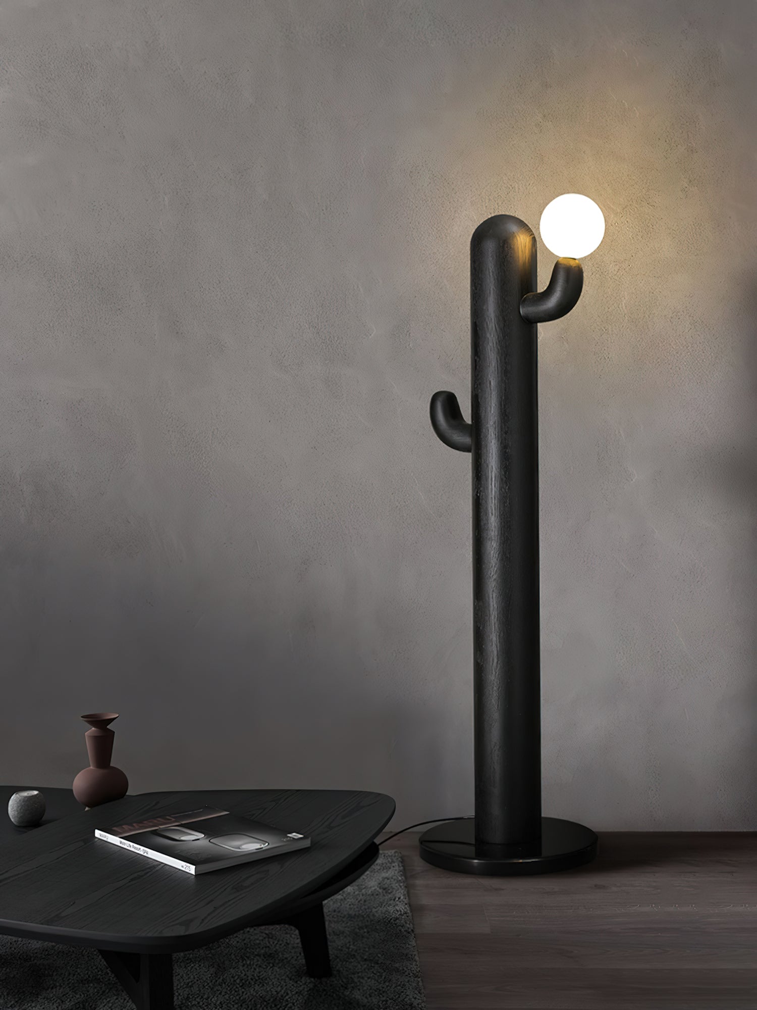 Modern Cactus Wood Floor Lamp - Handcrafted Natural Wood Standing Light for Living Room, Bedroom & Office - Perfect for Ambient Lighting and Home Decor