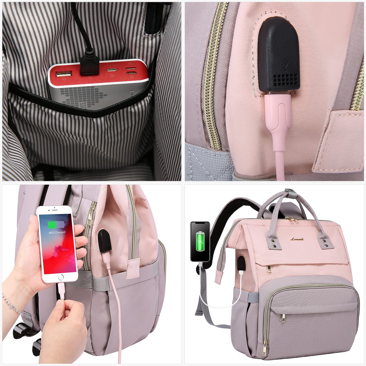 LOVEVOOK Women's Fashion Laptop Backpack with USB Port - Stylish Business Travel Bag for Work, School & Commute, Fits 15.6-Inch Laptop in Pink-Taro Purple, Perfect for Doctors, Nurses & Professionals