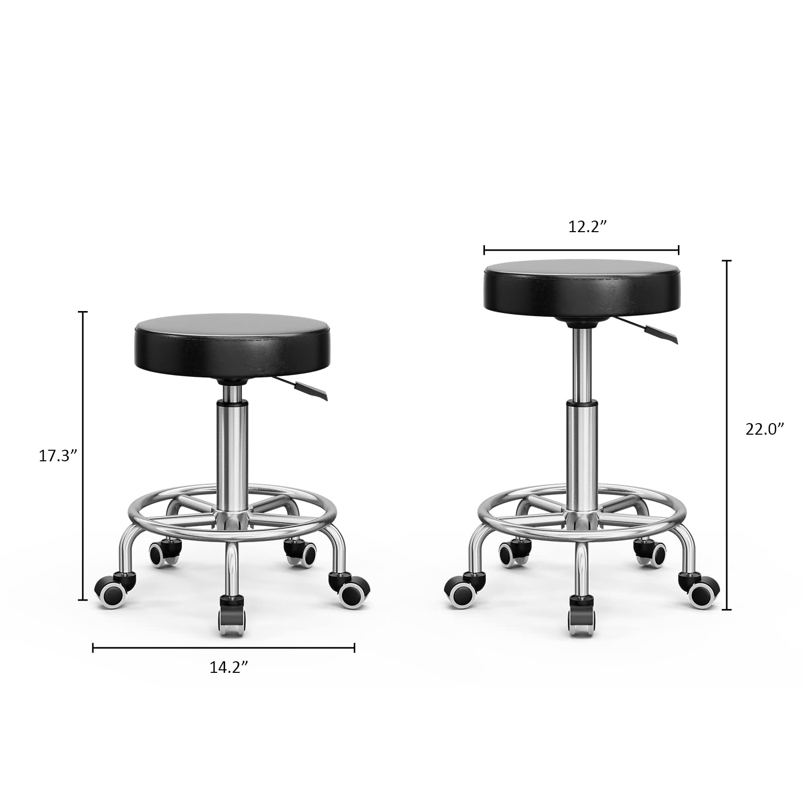 360° Swivel Rolling Stool Chair - Adjustable Height Salon & Office Chair with Wheels for Hair Styling, SPA, Medical, Drafting & Workstations - Black