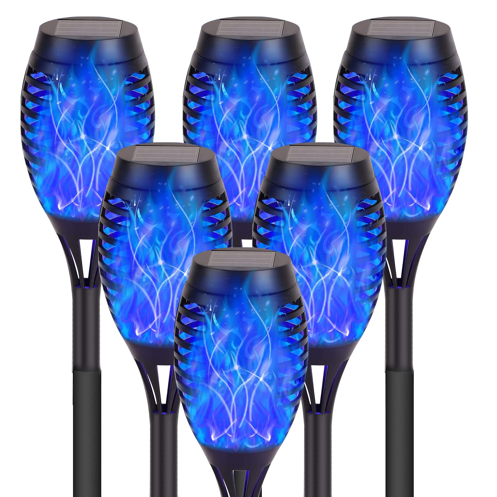 6 Pack Solar Lights Torches - Blue LED Flickering Flame Outdoor Waterproof Pathway Lights for Garden, Yard & Patio | Solar Powered Auto On/Off Landscape Lanterns | Perfect for Walkways, Driveways & Poolside Decor